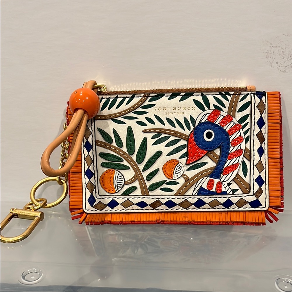 Tory Burch Multicolor keychain wallet with Orange Accents